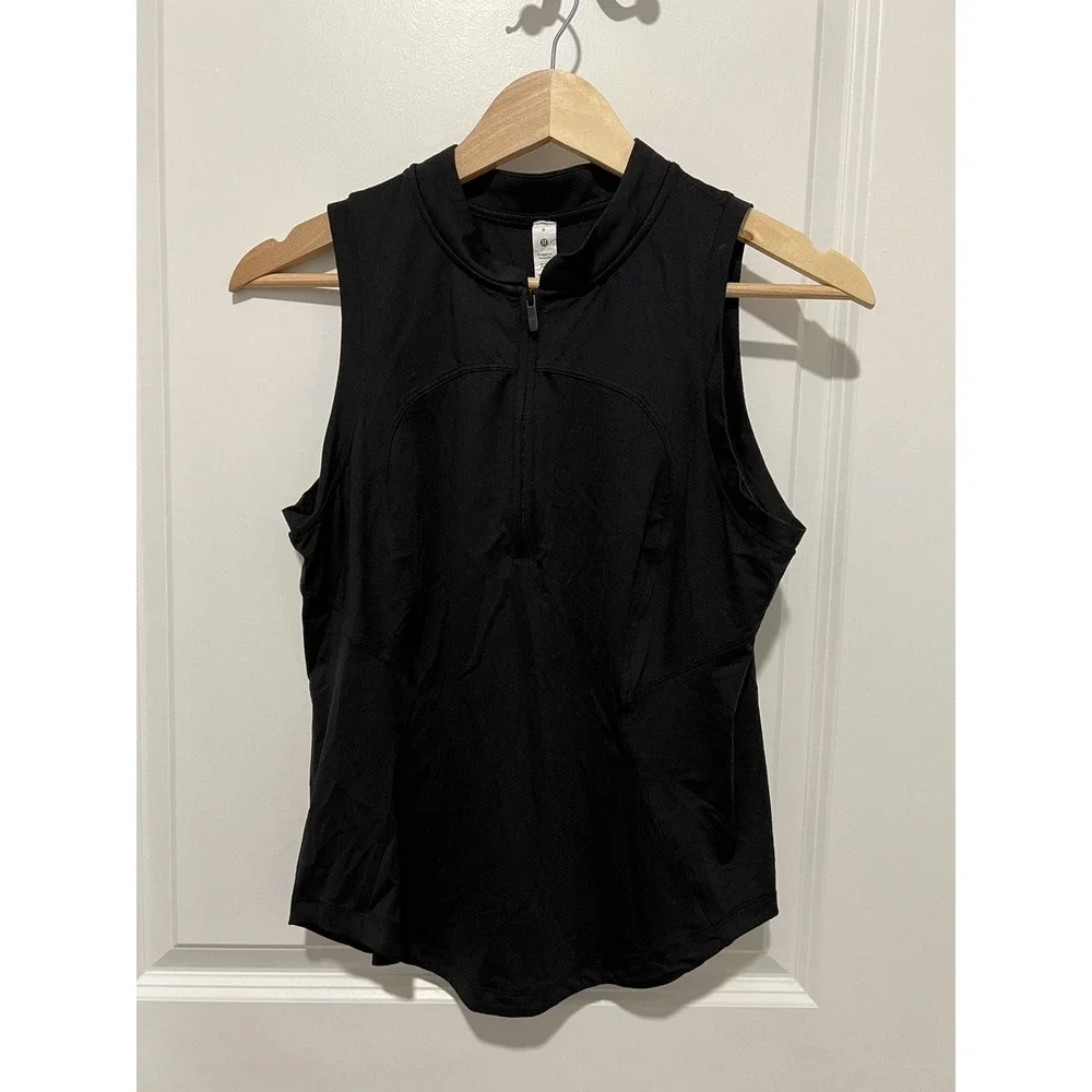 Lululemon Front-Zip Mock-Neck Tennis Tank Top Black Size‎ 6 Athletic Pickleball
